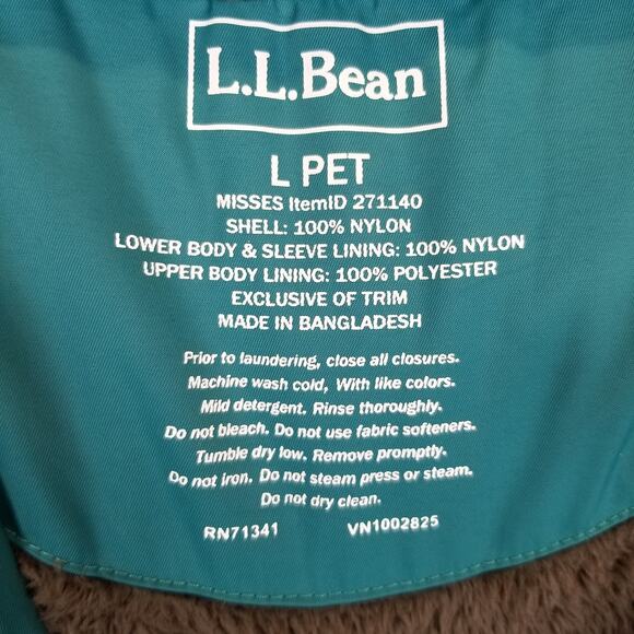 L.L. Bean Women's Turquoise Blue Hooded Zip Front Mid Length Coat Jacket Size LP - Picture 3 of 8